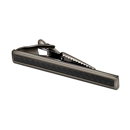 Men Tie Bar Clip 2.2"Inches Brass Gun-black Plated Carbon Fiber Regular Fashion Tie Bar Clips (Gun black)