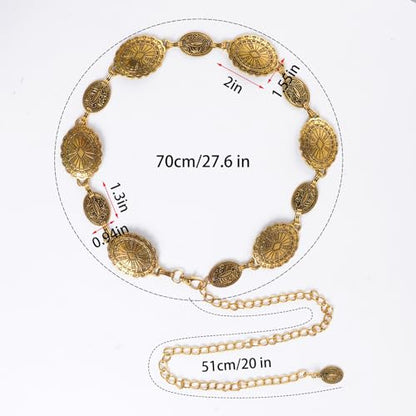 Jmkcoz Women Western Concho Chain Belt Silver Metal Oval Waist Chain Belt for Dresses Jeans Country Cowgirl - color: Gold