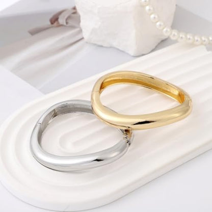 Gold/Silver Cuff Bangle Bracelets For Women Chunky Waterdrop Twisted Hinged Bangle Bracelets Minimalist Arm Cuff Bracelet Jewelry Gifts - color: 13Gold+Silver