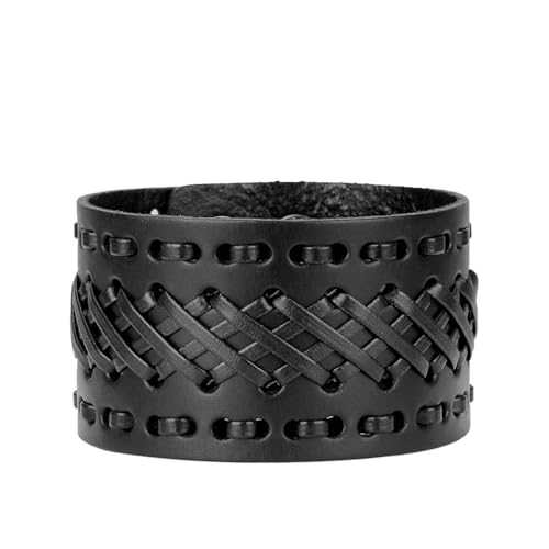 JAOYU Punk Leather Cuff Bracelet Goth Leather Wristband Rock Bracelet Biker Bracelet for Men Leather Armband Black Handmade Jewelry - color: Alloy Leather Bracelet