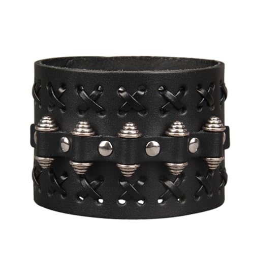 Jeilwiy Punk Leather Wristbands for Men Bracelets Handmade Wide Cuff Bangle Braided Jewelry Black Brown Adjustable - Punk Father's Gifts - color: 05 Leather Cuff Bracelet Black