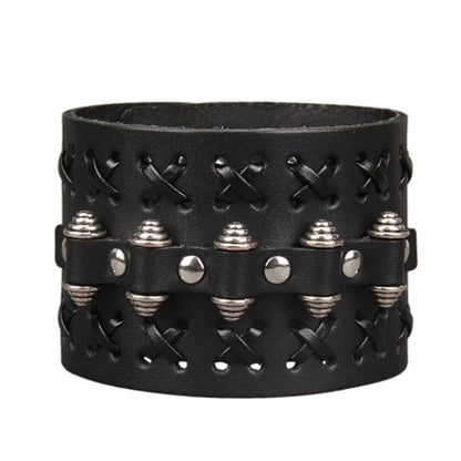Jeilwiy Punk Leather Wristbands for Men Bracelets Handmade Wide Cuff Bangle Braided Jewelry Black Brown Adjustable - Punk Father's Gifts - color: 05 Leather Cuff Bracelet Black