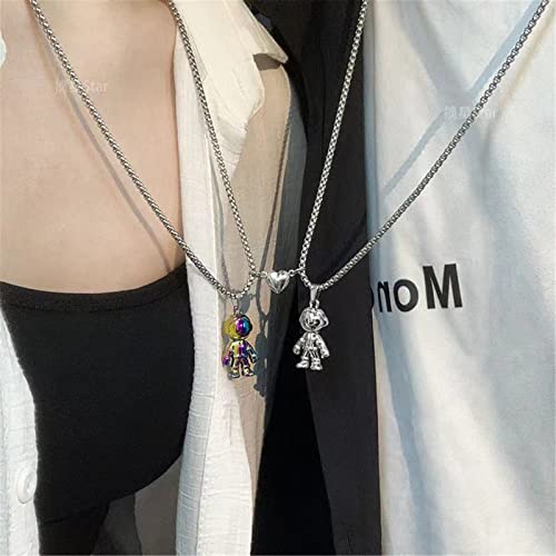 Caiyao 2Pcs Stainless Steel Mutual Attraction Couples Matching Spaceman Pendant Necklace Astronaut Promise Necklace for Women Men Friends Him Her Friendship Astronomy Jewelry Gift - color: D rainbow