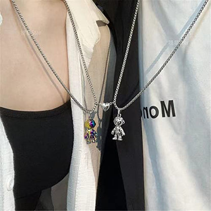 Caiyao 2Pcs Stainless Steel Mutual Attraction Couples Matching Spaceman Pendant Necklace Astronaut Promise Necklace for Women Men Friends Him Her Friendship Astronomy Jewelry Gift - color: D rainbow