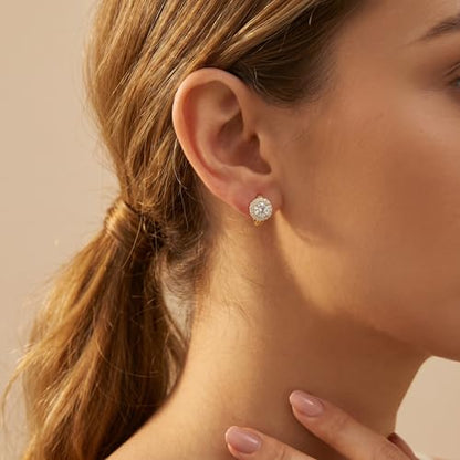 Reffeer Solid 925 Sterling Silver Halo Hoop Earrings for Women Teens Simulated Diamond Huggie Earrings Sparkly Cubic Zirconia Earrings Hoop - color: B-18K Gold Plated