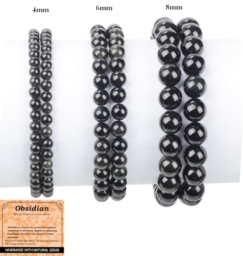 MASSIVE BEADS Handmade Yoga Stretch Elastic Bracelet Natural Stone Crystal Healing Power Energy Gifts for Unisex Adult 4mm 6mm 8mm 10mm - color: Black Obsidian(Pleasure), size: 8mm