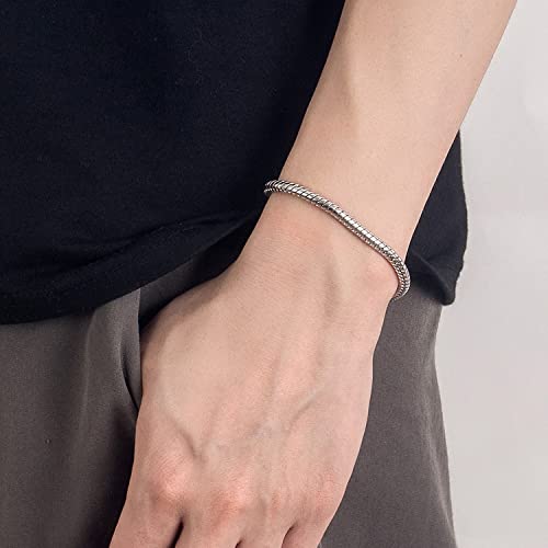 Dankadi Italy Smooth 3MM 4MM Round Snake Chain Bracelet Solid 925 Sterling Silver Men Women 6.3" 6.7" 7" 7.5" 8" 8.5" 9" 9.5" Bangle Charm Jewelry Gift - color: 4MM, size: 6.3 inches