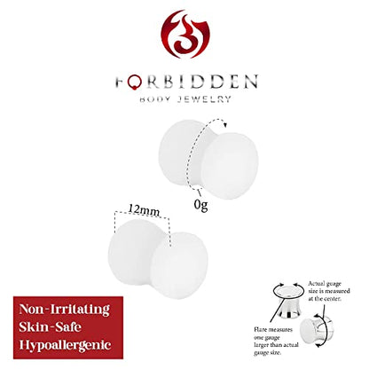 Forbidden Body Jewelry 8mm - 14mm Acrylic Ear Gauges, Solid Double Flared Saddle Plug Earrings Sold in Pairs - style: 8mm (0G) White