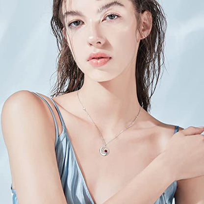 FANCIME Birthstone Necklaces 925 Sterling Silver Moon and Star Pendant Fine Jewelry Birthday Mothers Day Gifts for Mom Wife Her Daughter, Adjustable Chain 16+2" - color: Jul.- Ruby