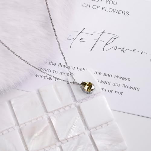 Teardrop Pendant Necklace for Women - Sterling Silver Birthstone Crystal Necklace Gift - color: Olive Green
