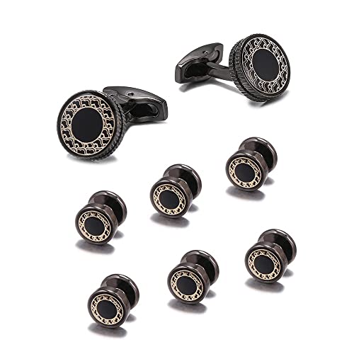 Cufflinks, Black Cufflink Stud 8 Pcs Set Tuxedo Collar Stud 15mm