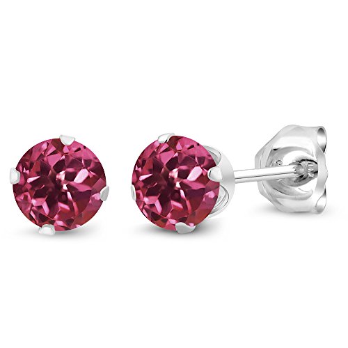 Gem Stone King 925 Sterling Silver Round 4MM Gemstone Birthstone Stud Earrings For Women Men - style: Pink Tourmaline, October