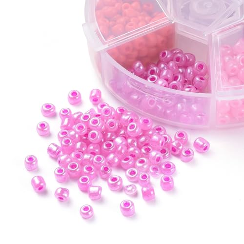 1Box 6/0 Glass Seed Beads 4mm Small Beads Round Loose Spacer Bead for DIY Friendship Bracelet Necklace Earring Summer Jewelry Making Phone Starp Craft Supplies Hole: 1~1.5mm About 600pcs/box Red - color: Red-4mm