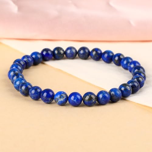 LPBeads Handmade Natural Gemstone Stretch Elastic Bracelet Healing Crystal Round Stone Beads Jewelry Gifts for Women Men - color: Lapis Lazuli, size: 6mm
