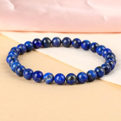 LPBeads Handmade Natural Gemstone Stretch Elastic Bracelet Healing Crystal Round Stone Beads Jewelry Gifts for Women Men - color: Lapis Lazuli, size: 6mm
