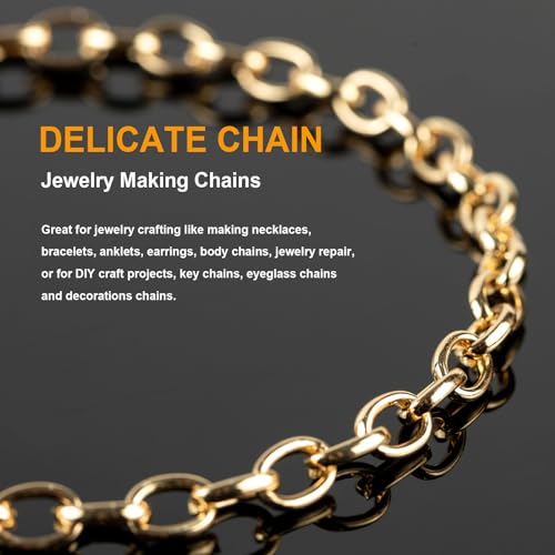 KYUNHOO 5 Meters Gold Plated Iron Chains for Jewelry Making Oval Circle Link Chain Roll Chunky Cable Chains for Necklace Bracelet Making Finding Jewelry Supplies - color: 9.6x6.7mm-Gold