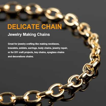 KYUNHOO 5 Meters Gold Plated Iron Chains for Jewelry Making Oval Circle Link Chain Roll Chunky Cable Chains for Necklace Bracelet Making Finding Jewelry Supplies - color: 9.6x6.7mm-Gold