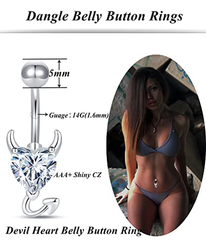 6-8-12PCS 14G 6-10mm Short Bar Tiny Heart Butterfly Evil Eye Devil Heart Snake Skull CZ Skull hand with Gem ball Stainless Steel Belly Button Rings Navel Rings for Women Barbell Eyebrow Body Piercing Jewelry - color: G:8Pcs(Snake)