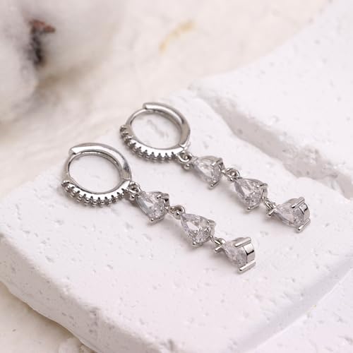 Sonateomber Gold Silver Small Hoop Dangle Earrings for Women, Trendy Dainty Rhinestone CZ Dangling Prom Wedding Leaf Flower Snowflake Butterfly Starfish Fashion Jewelry Gift - color: Silver Teardrop