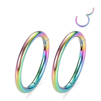 GAGABODY 2 Pcs Nose Rings 22G 20G 18G 16G 14G 12G 10G 8G Surgical Steel Piercing Rings for Nose Septum Cartilage Helix Tragus Conch Rook Daith Lobe from 5mm to 16mm Seamless Hoop Unisex Hinged Earrings - color: Rainbow