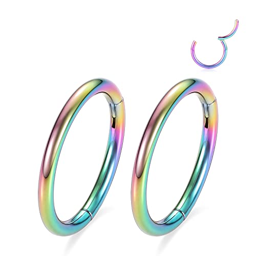 GAGABODY 2 Pcs Nose Rings 22G 20G 18G 16G 14G 12G 10G 8G Surgical Steel Piercing Rings for Nose Septum Cartilage Helix Tragus Conch Rook Daith Lobe from 5mm to 16mm Seamless Hoop Unisex Hinged Earrings - color: Rainbow