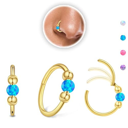 Thiswhyimbeauty 2PCS 18g Opal Nose Rings for Women Nose Hoops 8mm/10mm Hypoallergenic 316L Surgical Steel Nose Rings Piercing Jewelry Can Be Used as a Nose Ring, Septum Ring, and Cartilage Earring - color: A-Gold Blue opal