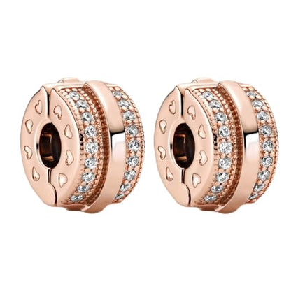 Clip Stopper Spacer Charms for Bracelets Necklaces, Compatible with Pandora,Jewery Making DIY - style: Sparkling Pavé Lines Clip 14K Rose Gold Plated