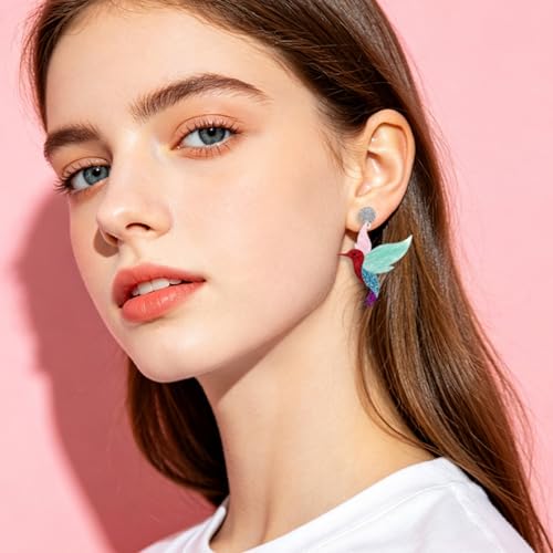 Cute Acrylic Tropical Fish Earrings Creative Parrot Hornbill Drop Dangle Earrings Stylish Animal Statement Earrings Daily Wear Jewelry for Women - color: Humming bird