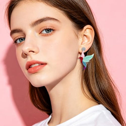 Cute Acrylic Tropical Fish Earrings Creative Parrot Hornbill Drop Dangle Earrings Stylish Animal Statement Earrings Daily Wear Jewelry for Women - color: Humming bird