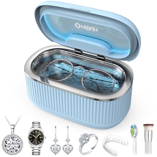 45KHz Ultrasonic Jewelry Cleaner, 5 Timer & 3 Power Modes, 35W Retainer Cleaner for Jewelry, Eyeglasses, Rings, Watch Strap, Dentures - Quiet <38dB, 20oz, 304 Stainless Steel Tank(Blue) - color: Blue