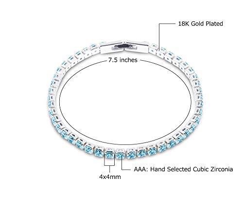 Savlano 14K Gold Plated Cubic Zirconia Round 4MM Classic Tennis Bracelet For Women - style: Light Blue