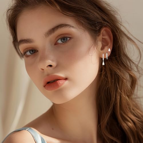 Opal Earrings Set for Women, Birthday Gift for Her, Sterling Silver | 14K Gold Plated, Hypoallergenic S925 Opal Hoop Stud Earrings for Women with Sensitive Ears, Dainty earring Stacks—Trendy Opals Jewelry 2026 - color: Silver Teardop Opal