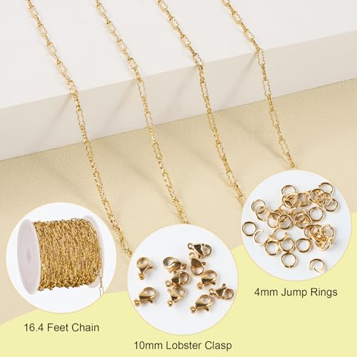 SMYHTGLIF 16.4 Feet Gold Stainless Steel Chain for Jewelry Making | Soldered Peanut Chain Bulk DIY Handmade Chain Roll for Craft Jewelry Supplies - color: Gold