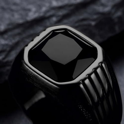 Cubic Zirconia Rings for Men Women Stainless Steel Birthstone Ring Square Cut Statement Jewelry Size 7-14 - color: Black-Black Onyx, size: 12