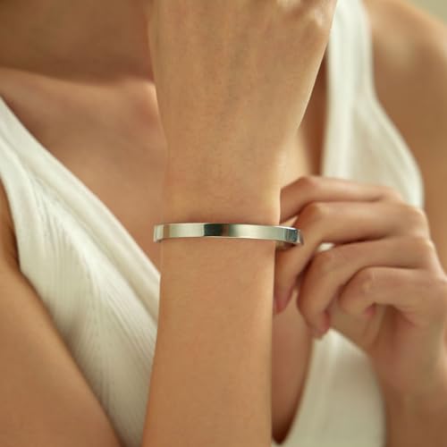Gold Bracelets for Women, 18K Gold Plated Cubic Zirconia Bangle Bracelets Stainless Steel Eternity Crystal Oval Bracelet Cuff Bracelets for Women Jewelry - color: Bangle-White Gold