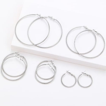 4/10 Pairs Stainless Steel Gold Silver Plated Hoop Earrings Hypoallergenic Dainty Big Small Hoops Earrings Set for Women - color: 5 Pairs Silver Plated Filigree Hoop Earrings Set