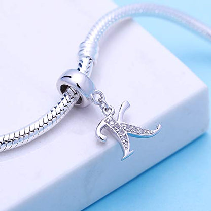 925 Sterling Silver Letter Charms Fits Pandora Bracelets, Gift for Women | A-Z Alphabet Initial Charm with CZ,Great gift for Christmas, Valentine's Day, Mother's Day. - color: K