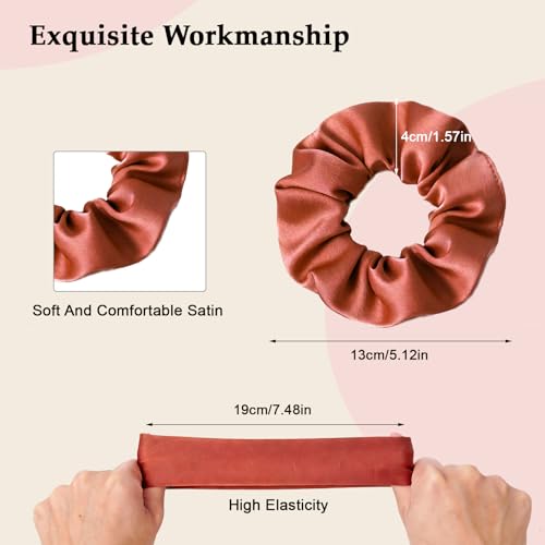 Satin Scrunchies for Women – 8PCS Earth Tone Silk Hair Ties – No Crease, Frizz-Free, Warm & Natural Hair Bands for Thick & Thin Hair, Earthy Hair Accessories Gifts - color: Large-EarthTone