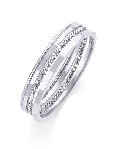 PAVOI 14K Gold Plated Four Pieces Thin Rings Set for Women | 4 Dainty Stacking Rings Pack | Minimalist Stackable Bands - color: White Gold