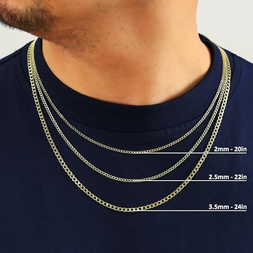Nuragold 10K Real Yellow Gold Cuban Curb Link Chain Necklace (2mm - 7.5mm) - size: 20", style: 3.5mm