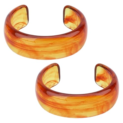 2Pcs Acrylic Cuff Bracelet Opaque Chunky Cuff Bangle Bracelets for Women Irregular Large Bracelets Fashion Open Geometric Wide Bracelet for Lady Holiday Charm Jewelry Gift - color: Saddle Brown