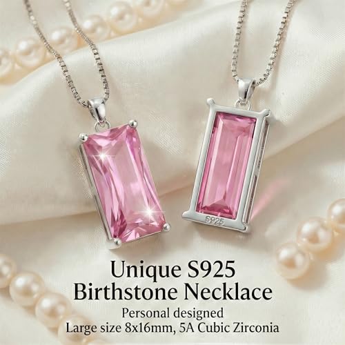 8mm x 16mm Square Birthstone Pendant Necklace – Fashion charming Sterling Silver Gift for women - color: October