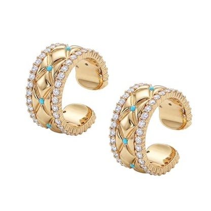 MEVECCO Ear Cuffs Non Piercing For Women 18K Gold Plated Turquiose Pearl Zircons Ear Cuff Earring Clip on Cartilage Fake Hoop Earrings Stack Jewelry Gifts - style: Small Tur -Pair