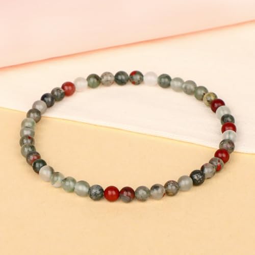 LPBeads Handmade Natural Gemstone Stretch Elastic Bracelet Healing Crystal Round Stone Beads Jewelry Gifts for Women Men - color: African Bloodstone, size: 4mm
