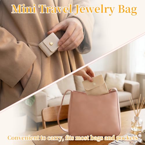6 PCS (2 Sizes) Mini Travel Jewelry Bag with Buckle - Foldable Mini Jewelry Travel Case Small Portable Jewelry Organizer Pouch Ideal for Earrings Rings Necklaces (1.97" x 1.81" + 3.94" x 3.94")