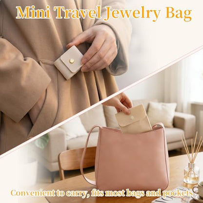6 PCS (2 Sizes) Mini Travel Jewelry Bag with Buckle - Foldable Mini Jewelry Travel Case Small Portable Jewelry Organizer Pouch Ideal for Earrings Rings Necklaces (1.97" x 1.81" + 3.94" x 3.94")