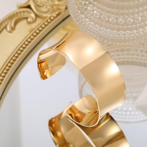 BOMAIL 2PCS Cuff Bangle Bracelets for Women | 14k Gold Sliver Plated,Adjustable,Wide Bangles,Wrist Wrap Cuff,Gold Bracelets Jewelry Gift - color: Gold-2