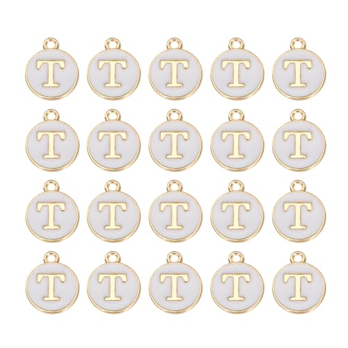 MECCANIXITY Pendants Letter Charm Initial Charm Double Sided Alphabet for DIY Necklace Bracelet Earrings Jewelry Making - style: T
