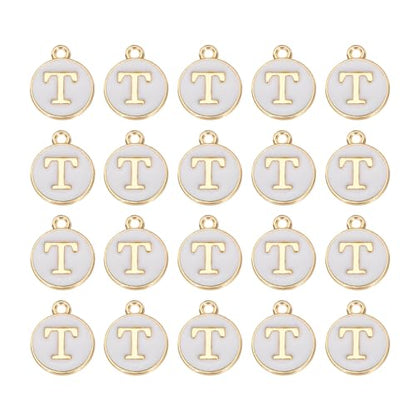 MECCANIXITY Pendants Letter Charm Initial Charm Double Sided Alphabet for DIY Necklace Bracelet Earrings Jewelry Making - style: T