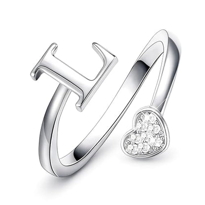 Lunvky Birthday Gifts Silver Initial Rings for Women Teen Girl Kids Trendy Stuff Dainty 14K Gold Plated Adjustable Heart Letter Thumb Rings Pinky Cute Jewelry Personalized Gift - color: Silver, size: Initial-L